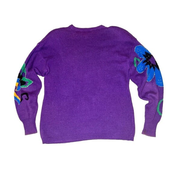 80's Vtg Crew Neck Sweater Colorful Floral Embroidery & Bead Embellished Women M - Picture 2 of 8